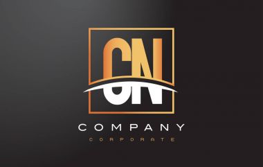 CN C N Golden Letter Logo Design with Gold Square and Swoosh. clipart