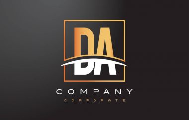 Da D A Altın harf Logo tasarımı ile altın Meydanı ve Swoosh.