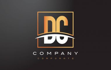 DC D C altın harf Logo tasarımı ile altın Meydanı ve Swoosh.