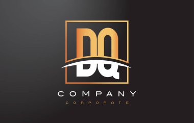 DQ D Q altın harf Logo tasarımı ile altın Meydanı ve Swoosh.
