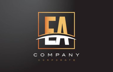 EA E A Altın harf Logo tasarımı ile altın Meydanı ve Swoosh.