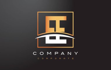 Ee E E altın harf Logo tasarımı ile altın Meydanı ve Swoosh.