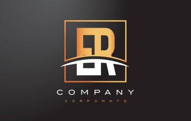 Er E R altın harf Logo tasarımı ile altın Meydanı ve Swoosh.