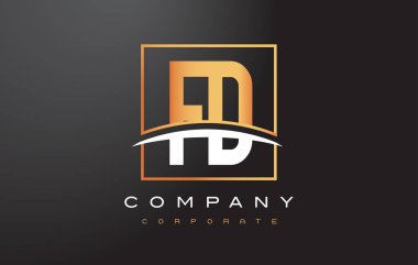 FD F D altın harf Logo tasarımı ile altın Meydanı ve Swoosh.