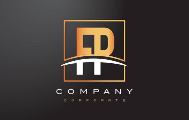 FP F P altın harf Logo tasarımı ile altın Meydanı ve Swoosh.