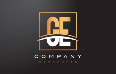 Ge G E altın harf Logo tasarımı ile altın Meydanı ve Swoosh.