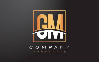 GM G M altın harf Logo tasarımı ile altın Meydanı ve Swoosh.