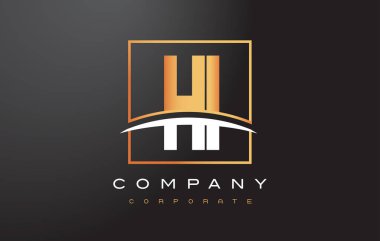 Merhaba H ben altın harf Logo tasarımı ile altın Meydanı ve Swoosh.