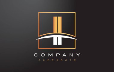 II ben ben altın harf Logo tasarımı ile altın Meydanı ve Swoosh.