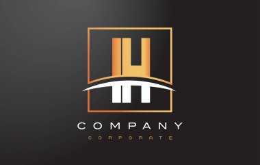 IH ben H altın harf Logo tasarımı ile altın Meydanı ve Swoosh.