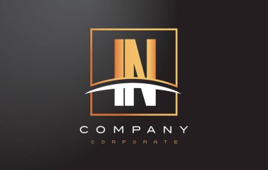 I N altın harf Logo tasarımı ile altın kare ve Swoosh.