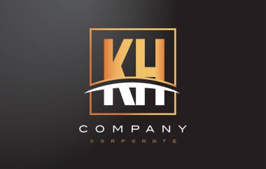 KH K H altın harf Logo tasarımı ile altın Meydanı ve Swoosh.