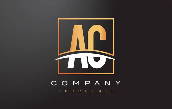 AC A C Golden Letter Logo Design con Gold Square e Swoosh . — Vettoriale Stock