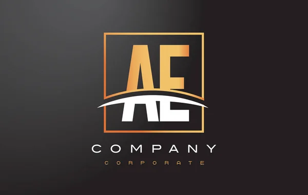 AE A D Golden Letter Logo Design with Gold Square and Swoosh. - Stok Vektor