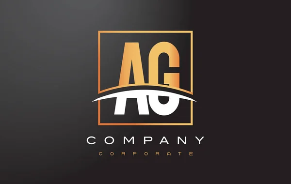 AG A G Golden Letter Logo Design com Praça de Ouro e Swoosh . —  Vetores de Stock