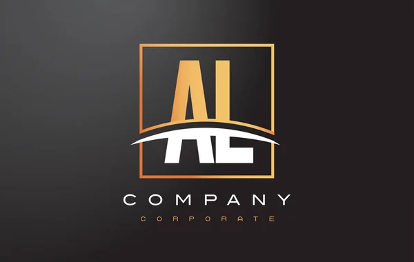 Al L złoty list Logo Design z złoty kwadratowy i jest pociągnięcie pędzla. — Wektor stockowy
