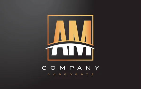 Am Design loga zlaté písmeno M s Gold Square a Swoosh. — Stockový vektor