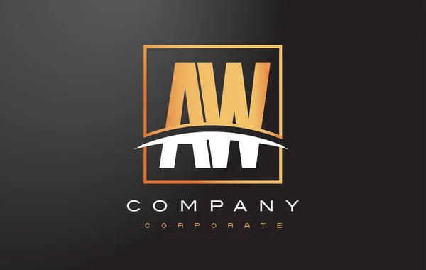 AW egy W arany levél Logo Design arany tér és Swoosh. — Stock Vector