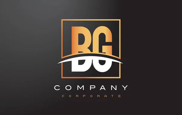 BG B G Golden Letter Logo Design com Praça de Ouro e Swoosh . —  Vetores de Stock