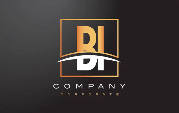 BI B I projektowanie Logo złoty list z złoty kwadratowy i jest pociągnięcie pędzla. — Wektor stockowy