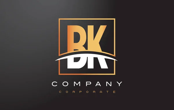 BK B K Golden Letter Logo Design with Gold Square and Swoosh. - Stok Vektor