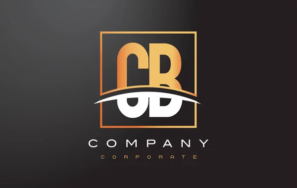 CB C B Golden dopis Logo Design s Gold Square a Swoosh. — Stockový vektor