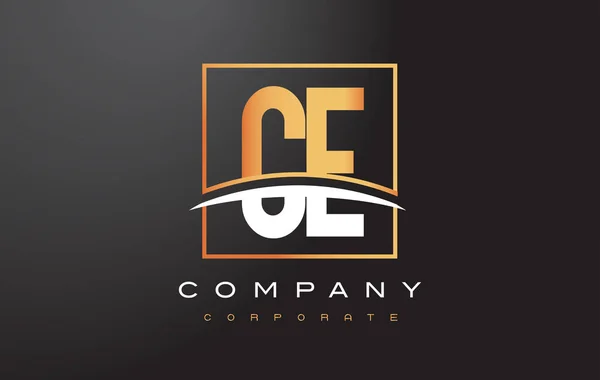 CE-C E gyllene brev Logotypdesign med guld torget och Swoosh. — Stock vektor