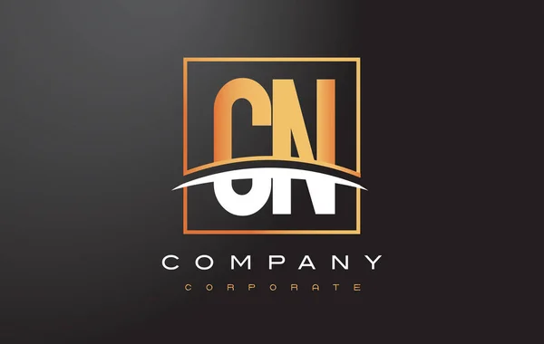Cn c n goldenen Buchstaben Logo-Design mit Gold-Quadrat und Swoosh. — Stockvektor