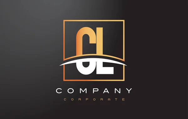 CL C L Golden Letter Logo Design com Praça de Ouro e Swoosh . —  Vetores de Stock