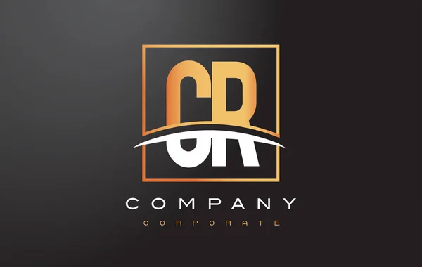 CR C R Golden Letter Logo Design avec carré d'or et Swoosh . — Image vectorielle