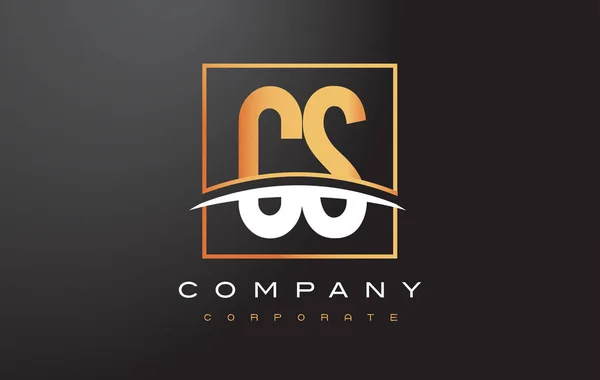 CS C S Golden brief Logo ontwerp met goud plein en Swoosh. — Stockvector