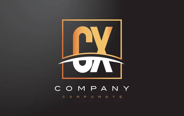 CX C X Golden brief Logo ontwerp met goud plein en Swoosh. — Stockvector