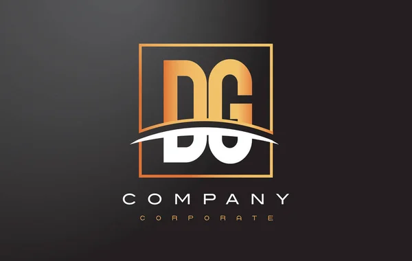 DG D G Golden Letter Logo Design avec carré d'or et Swoosh . — Image vectorielle