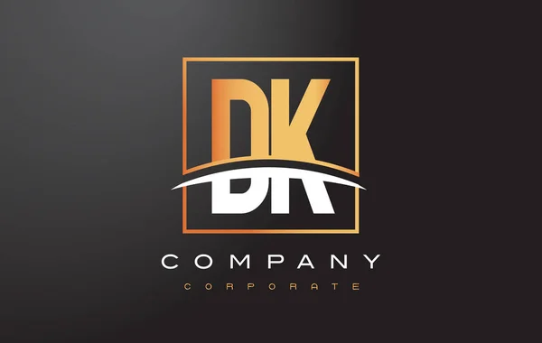 DK D K Golden Letter Logo Design with Gold Square and Swoosh. - Stok Vektor