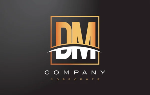 Dm D M 金色字母标志设计与黄金广场和旋风. — 图库矢量图片