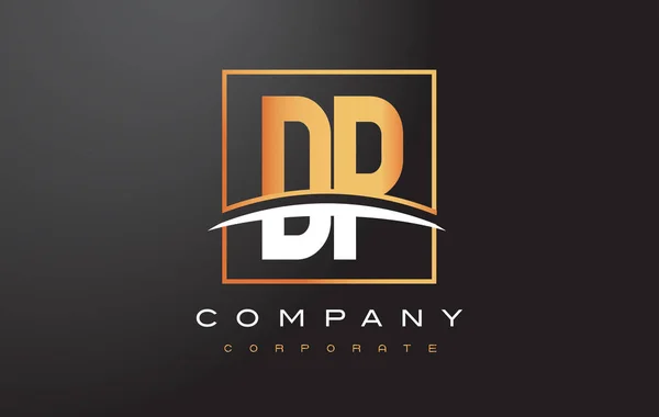 DP D P Golden brev Logotypdesign med guld torget och Swoosh. — Stock vektor