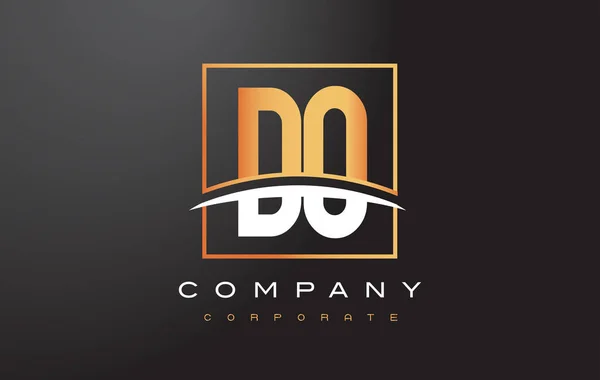 DO D O Golden Letter Logo Design avec carré d'or et Swoosh . — Image vectorielle