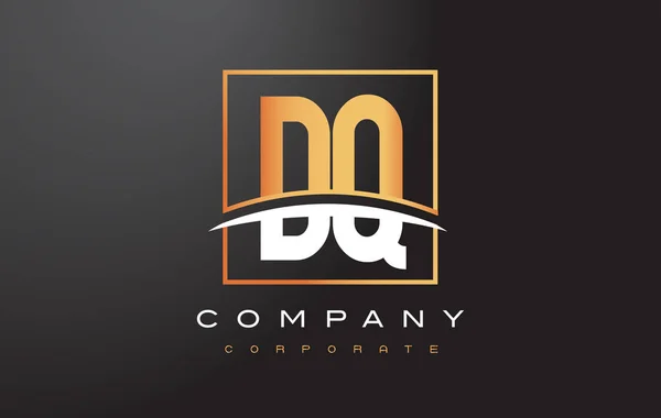 DQ D Q Golden Letter Logo Design con Gold Square e Swoosh . — Vettoriale Stock