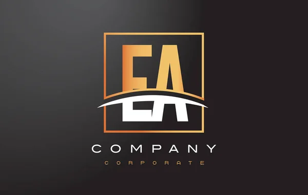 EA E A Golden brief Logo ontwerp met goud plein en Swoosh. — Stockvector