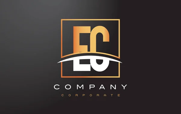 CE E C Golden Letter Logo Design con Gold Square e Swoosh . — Vettoriale Stock