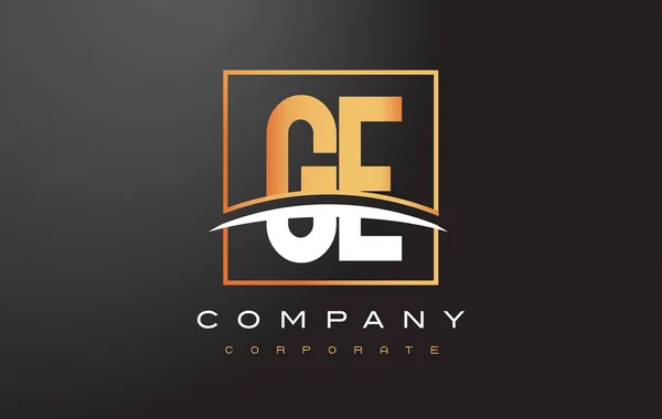 Ge G E gyllene brev Logotypdesign med guld torget och Swoosh. — Stock vektor