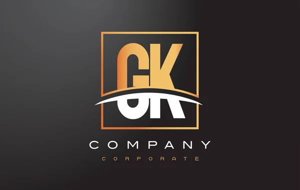 Gk g k goldener Buchstabe Logo-Design mit Gold-Quadrat und Swoosh. — Stockvektor