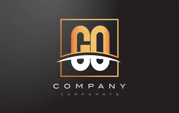 GO G O Diseño de Logo Carta de Oro con Plaza de Oro y Swoosh . — Vector de stock