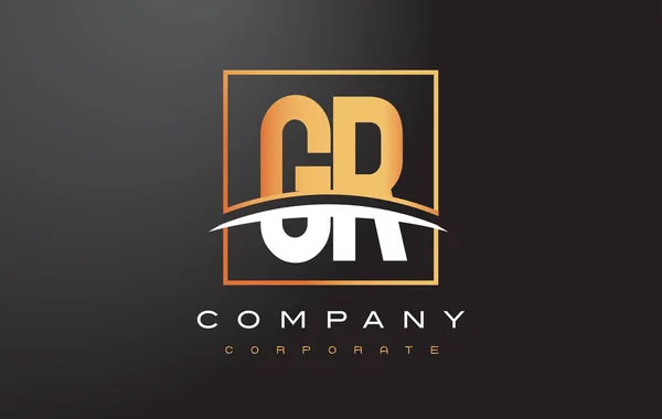 GR G R Golden Letter Logo Design avec carré d'or et Swoosh . — Image vectorielle