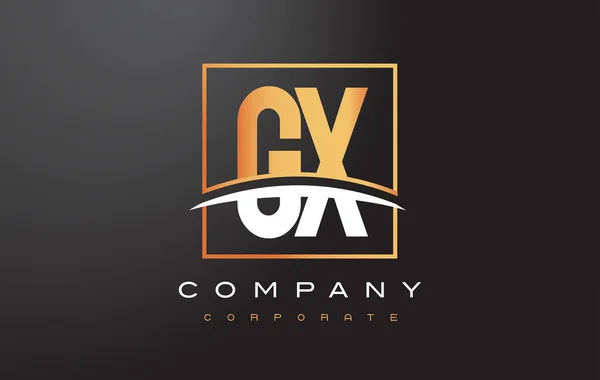 Diseño de logotipo de letra dorada GX G X con cuadrado de oro y swoosh . — Archivo Imágenes Vectoriales