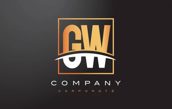 Gw G W gouden Letter Logo ontwerp met goud plein en Swoosh. — Stockvector