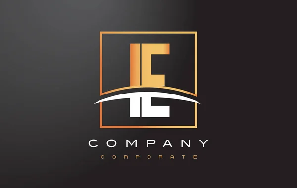 IE I E Golden Letter Logo Design con Gold Square e Swoosh . — Vettoriale Stock