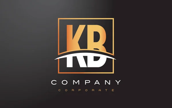 Kb K B arany levél Logo Design arany négyzet és Swoosh. — Stock Vector