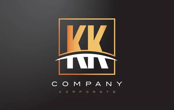 KK a K K arany levél Logo Design arany négyzet és Swoosh. — Stock Vector