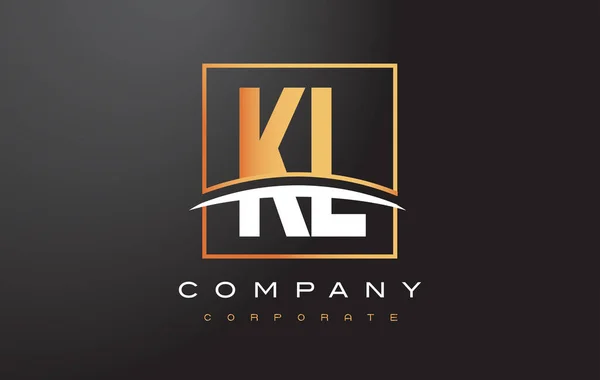 KL K L gouden Letter Logo ontwerp met goud plein en Swoosh. — Stockvector